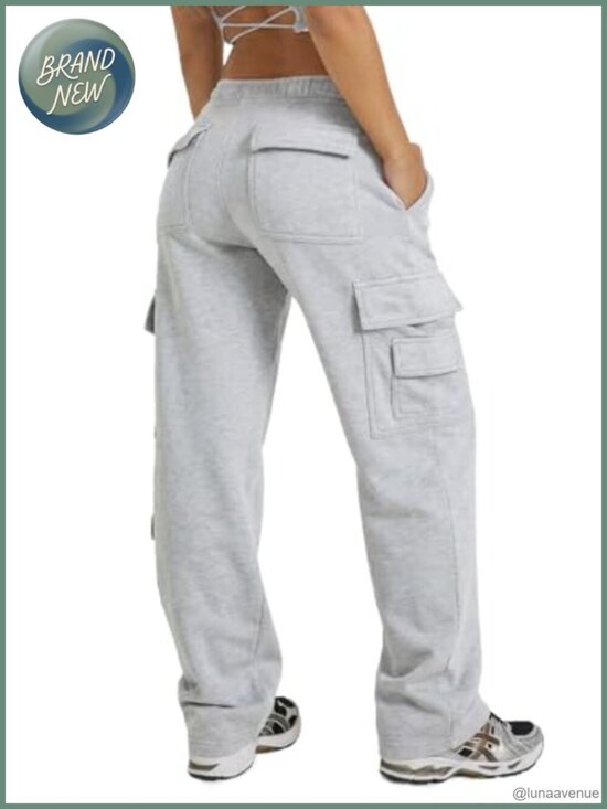 Pants - Womens Wide Leg Fleece Cargo Sweatpants Y2K Streetwear Pockets